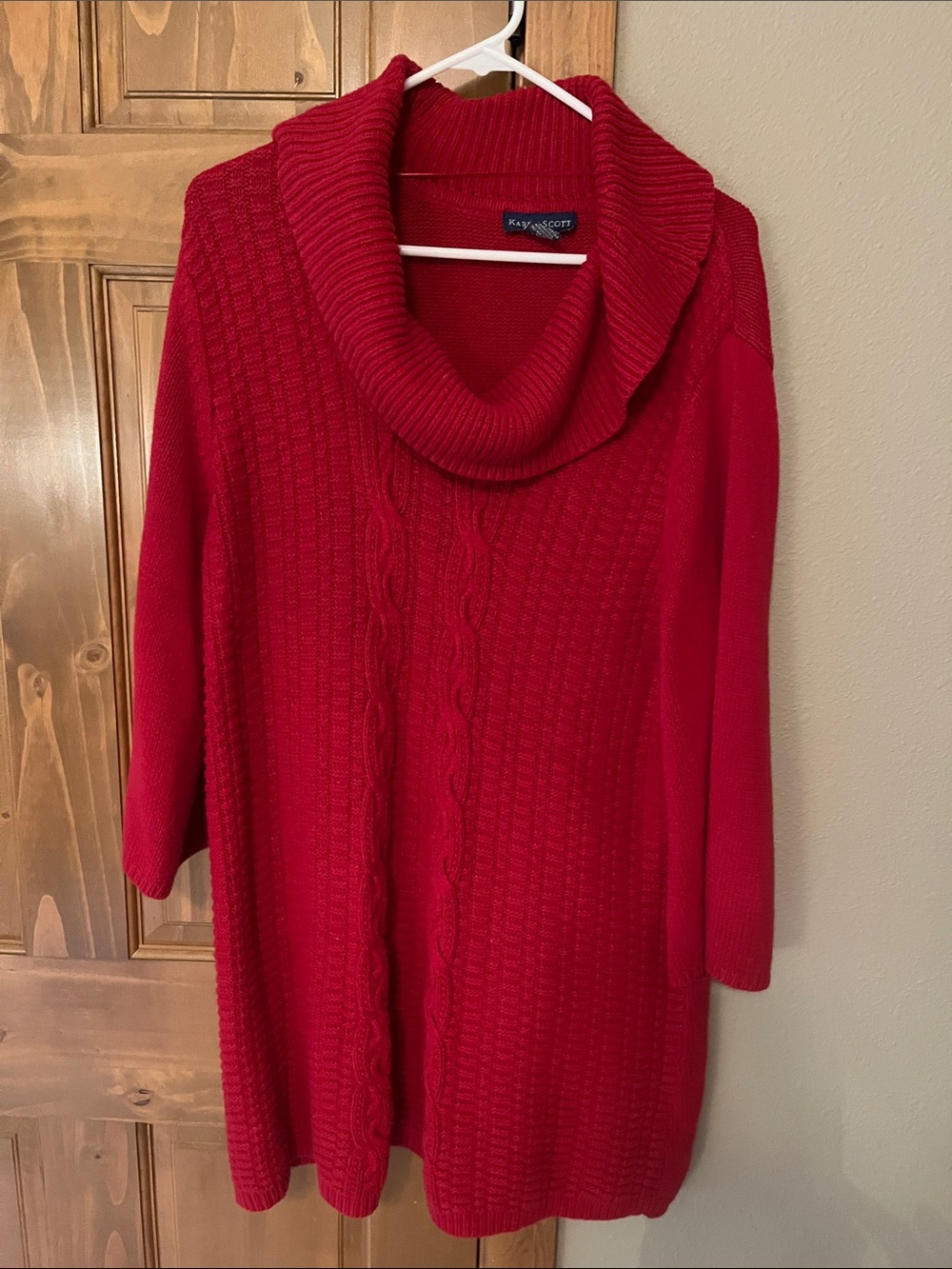 Karen Scott Red Cable Cowl Neck Sweater